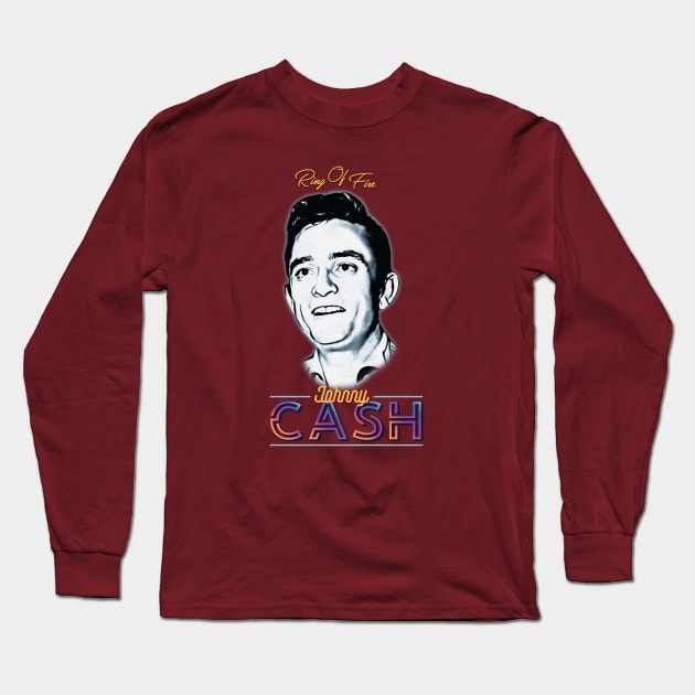 Johnny Cash - Ring of Fire Long Sleeve T-Shirt by armando1965